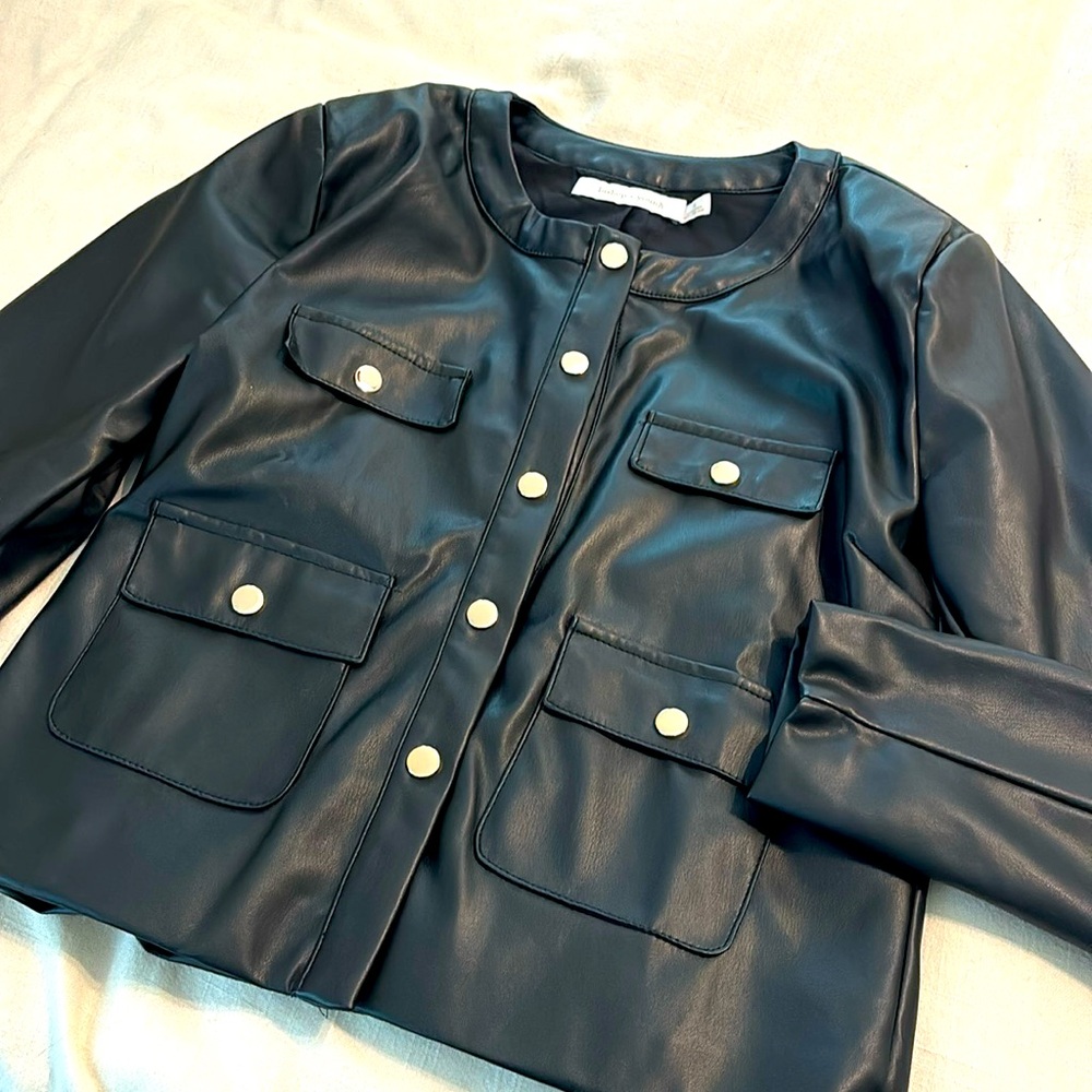 Pleather Collarless Jacket - image 1
